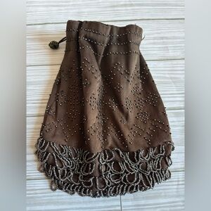 Vintage Brown Beaded Pouch